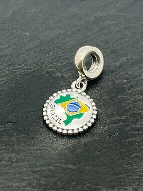 Pandora Brazil Flag Exclusive Charm Sterling Silver Dangle Charm Jewelry